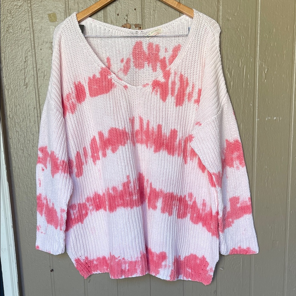 Free People Movement Tie Dye V Neck Pink Sweater